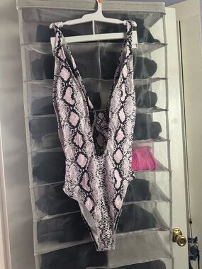 Women’s One-Piece Swimsuit — Pink Snake Print